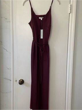 Burgundy Satin Slip Dress Maxi Small Tie Waist NWT